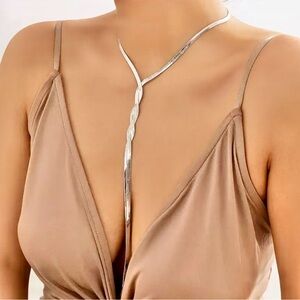 NEW Plunge Twisted Herringbone Y Necklace~ Silver